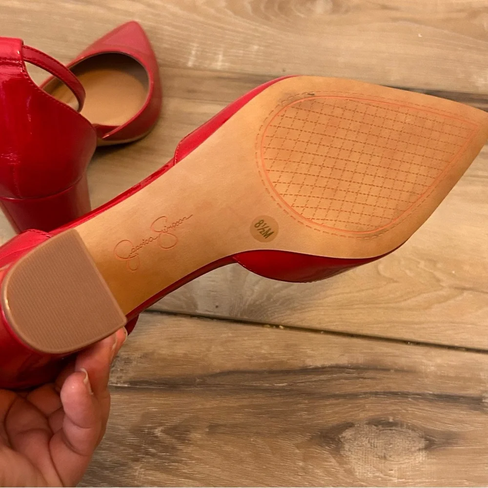 Jessica Simpson Red Patent Strap 3.5 inch Heels - Picture 4 of 9